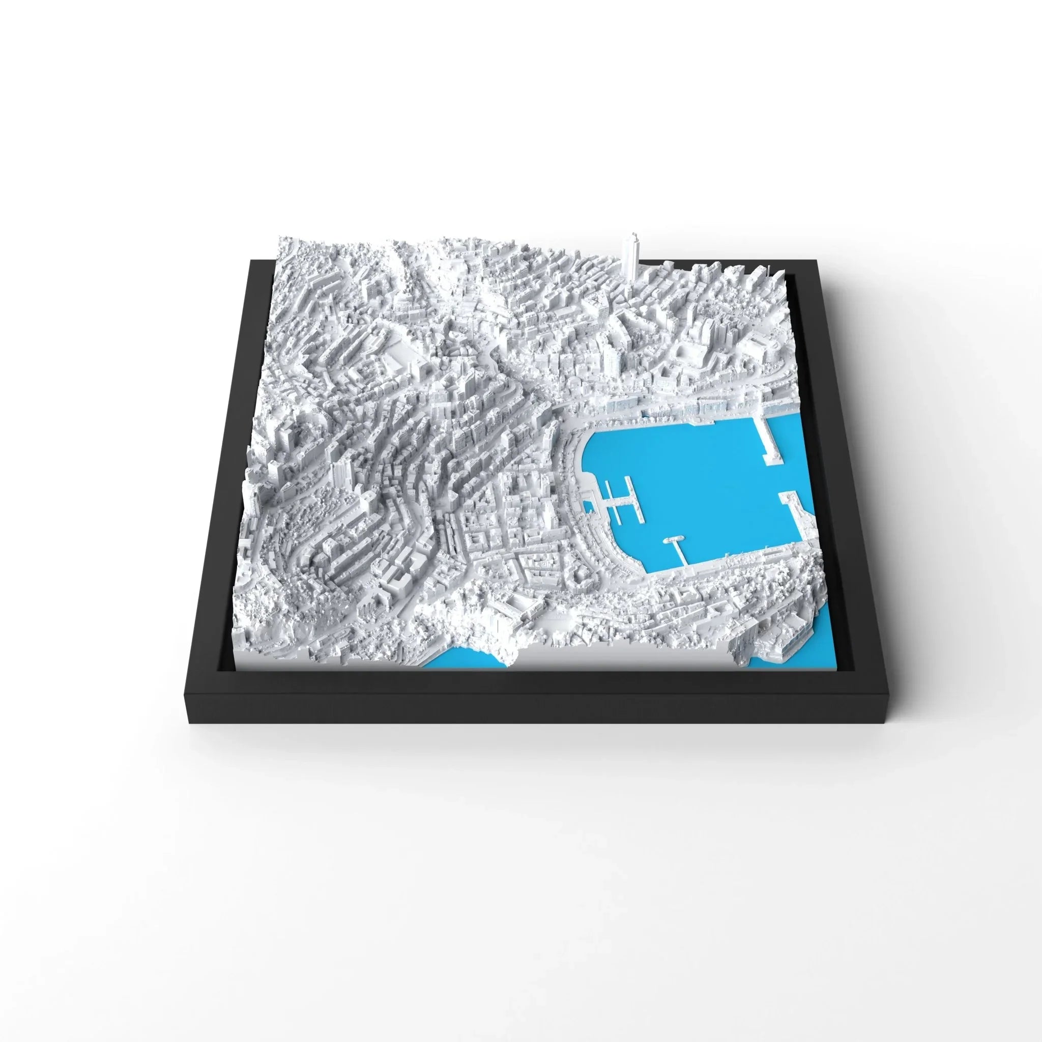 3D gedrucktes Stadtmodell Monaco eingerahmt für deine Wand - CraftedCity
