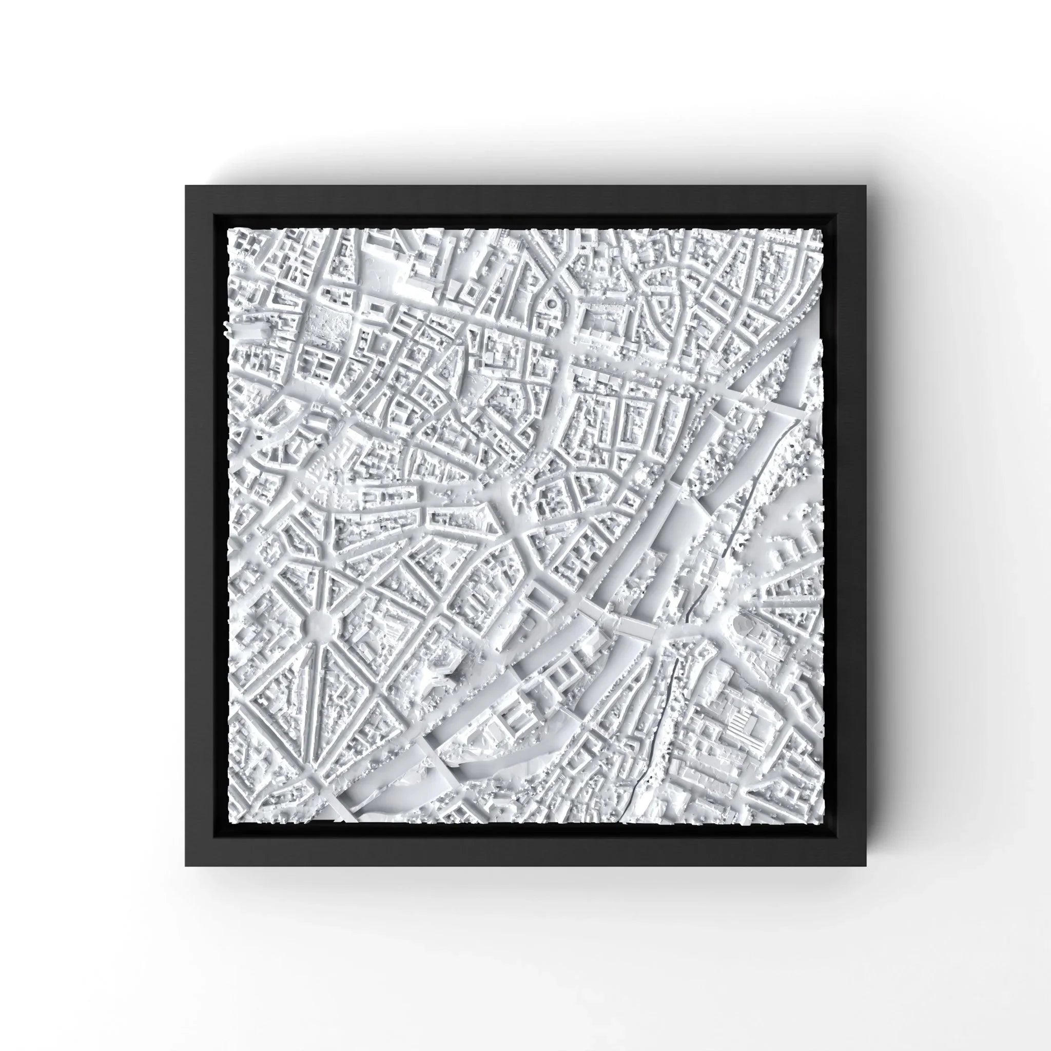 3D gedrucktes Stadtmodell München eingerahmt für deine Wand - CraftedCity