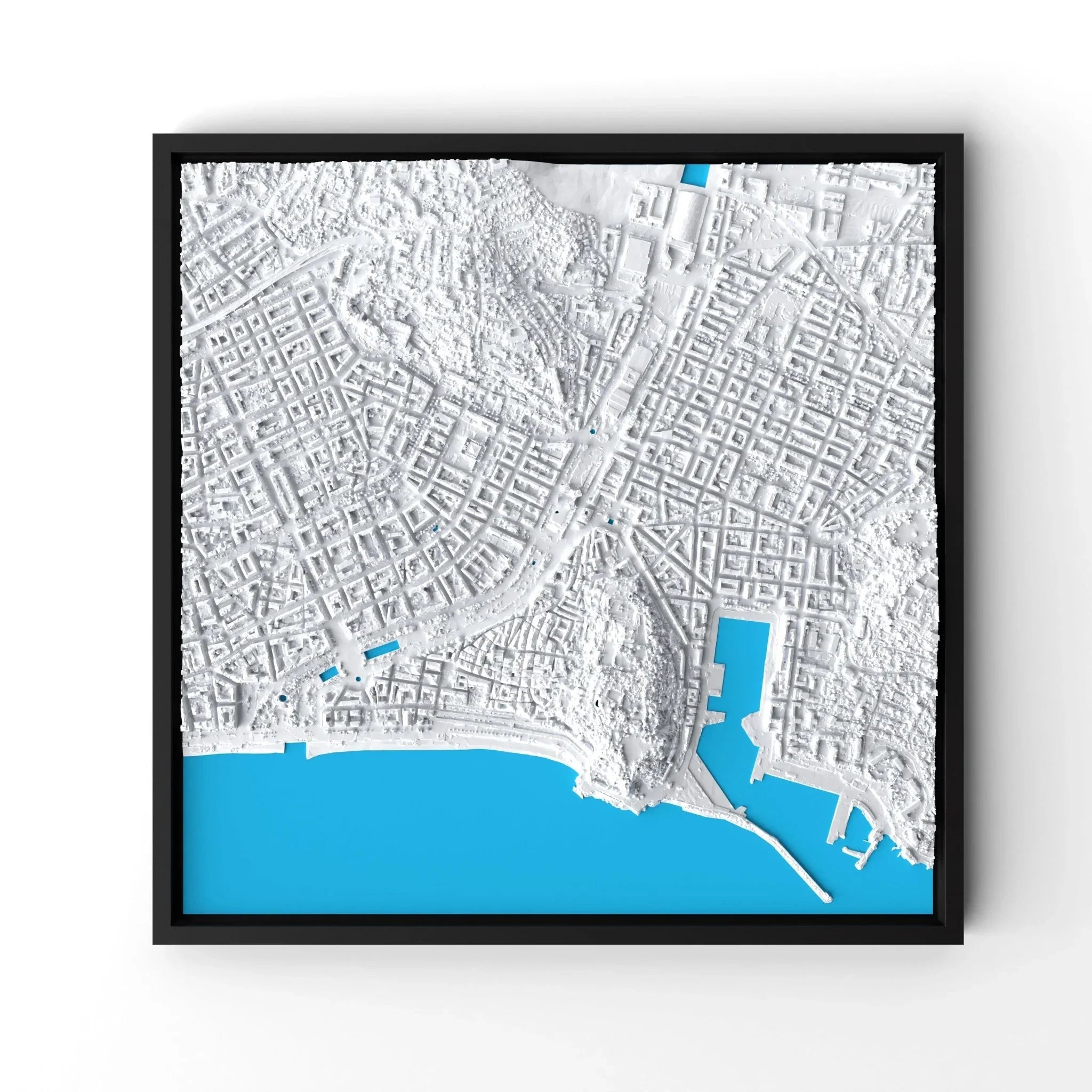 3D gedrucktes Stadtmodell Nizza eingerahmt für deine Wand - CraftedCity