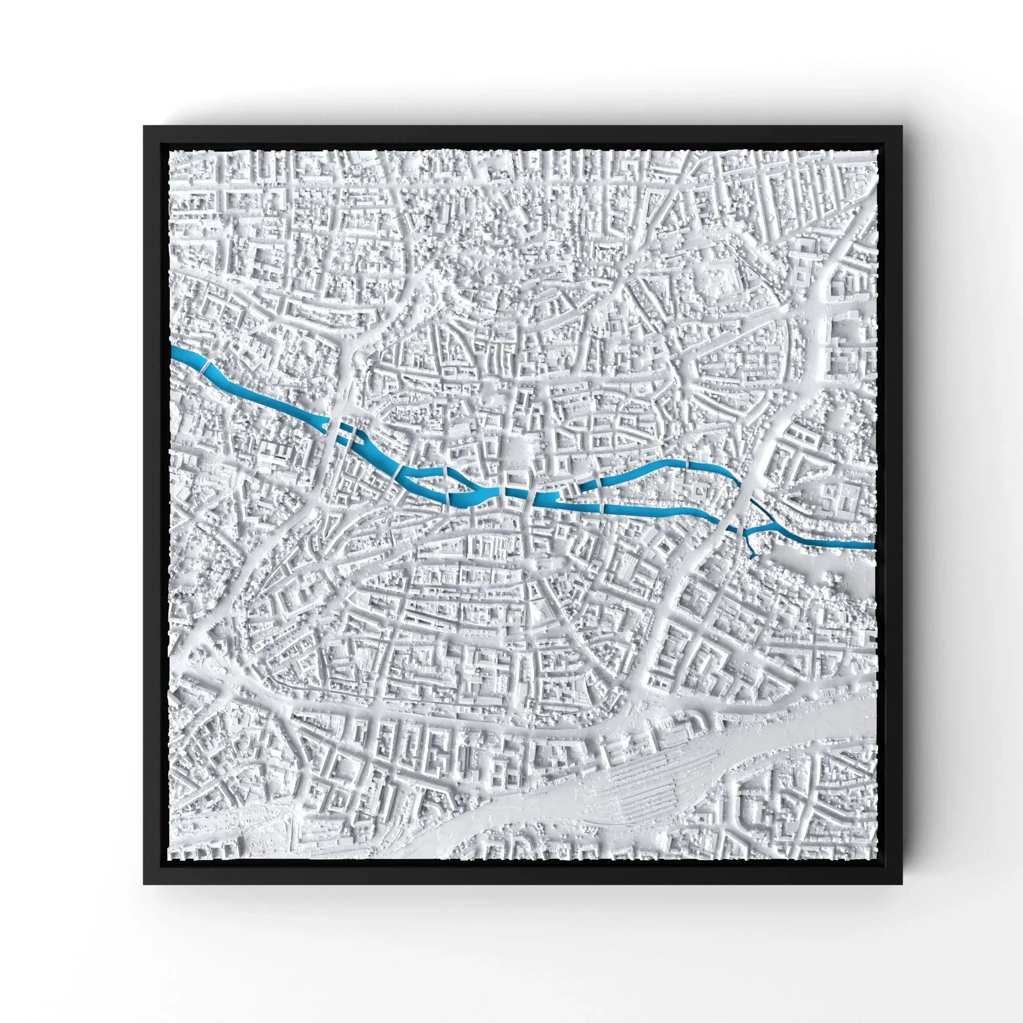 3D gedrucktes Stadtmodell Nürnberg eingerahmt für deine Wand - CraftedCity