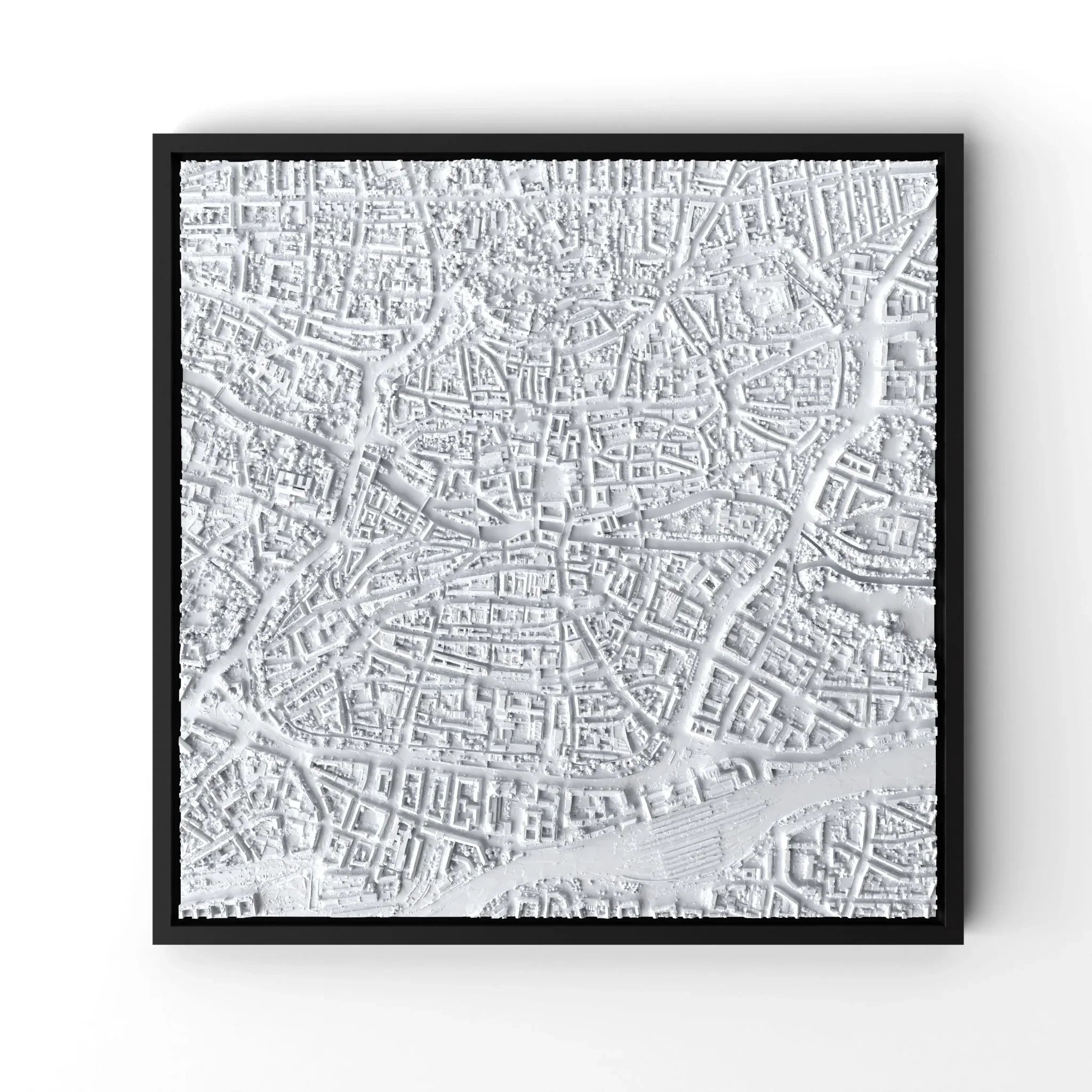 3D gedrucktes Stadtmodell Nürnberg eingerahmt für deine Wand - CraftedCity