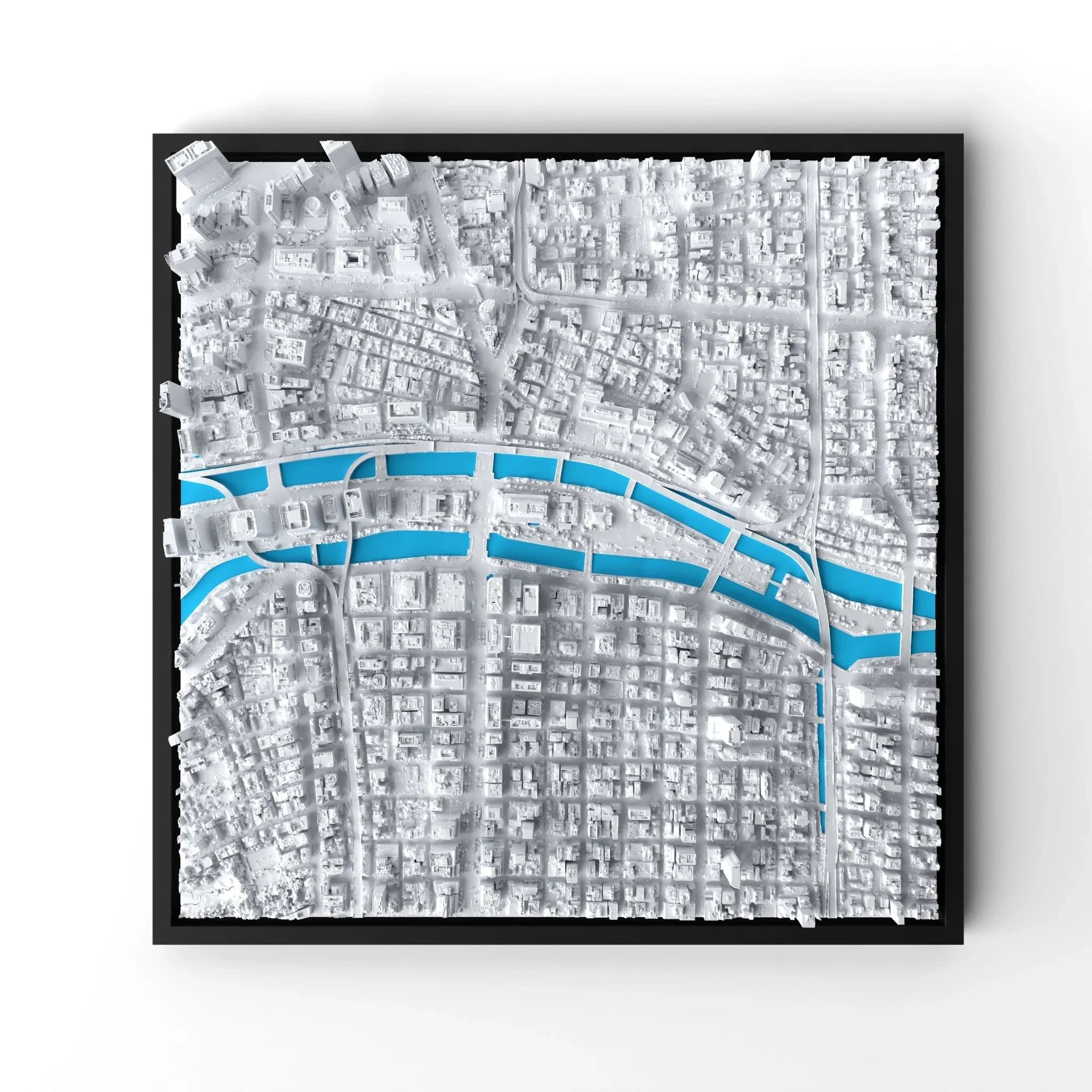 3D gedrucktes Stadtmodell Osaka eingerahmt für deine Wand - CraftedCity