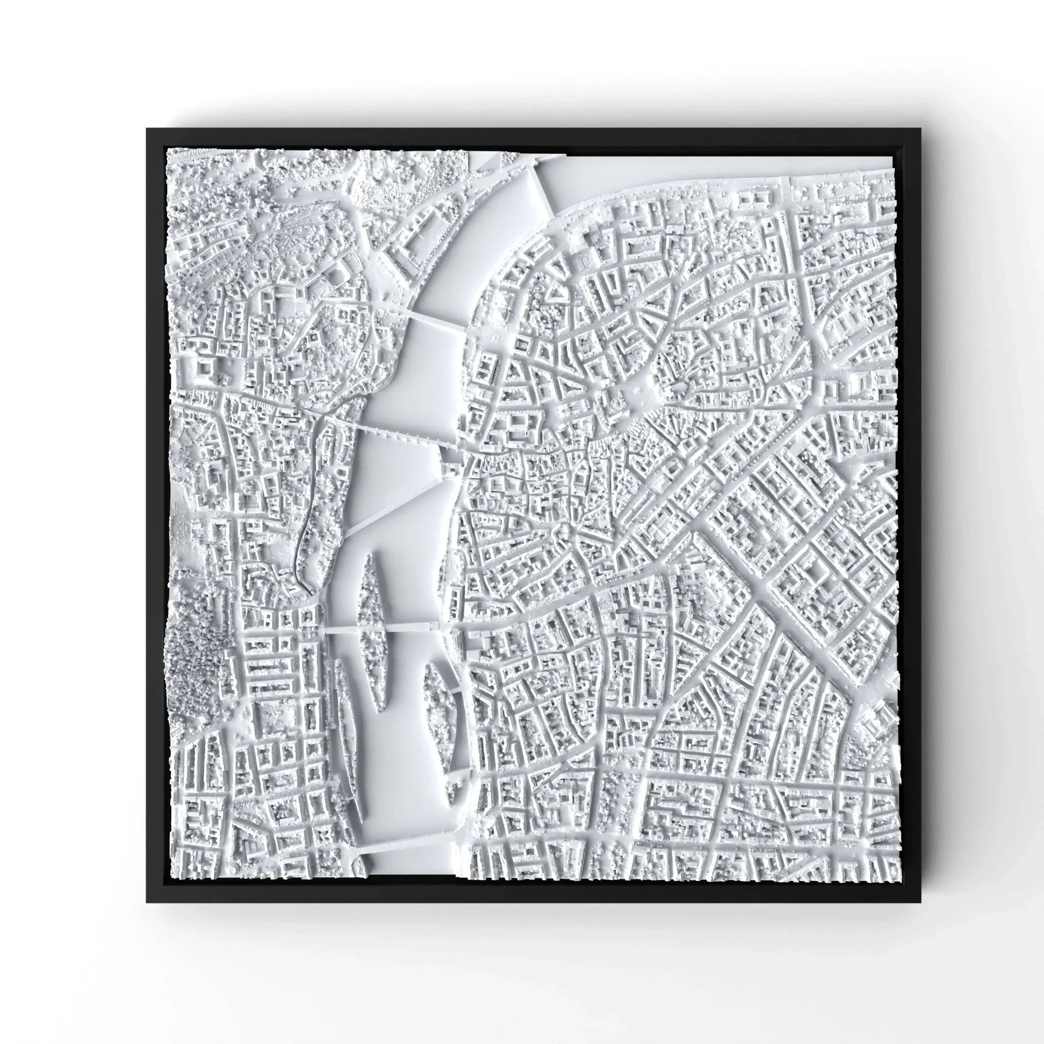 3D gedrucktes Stadtmodell Prag eingerahmt für deine Wand - CraftedCity