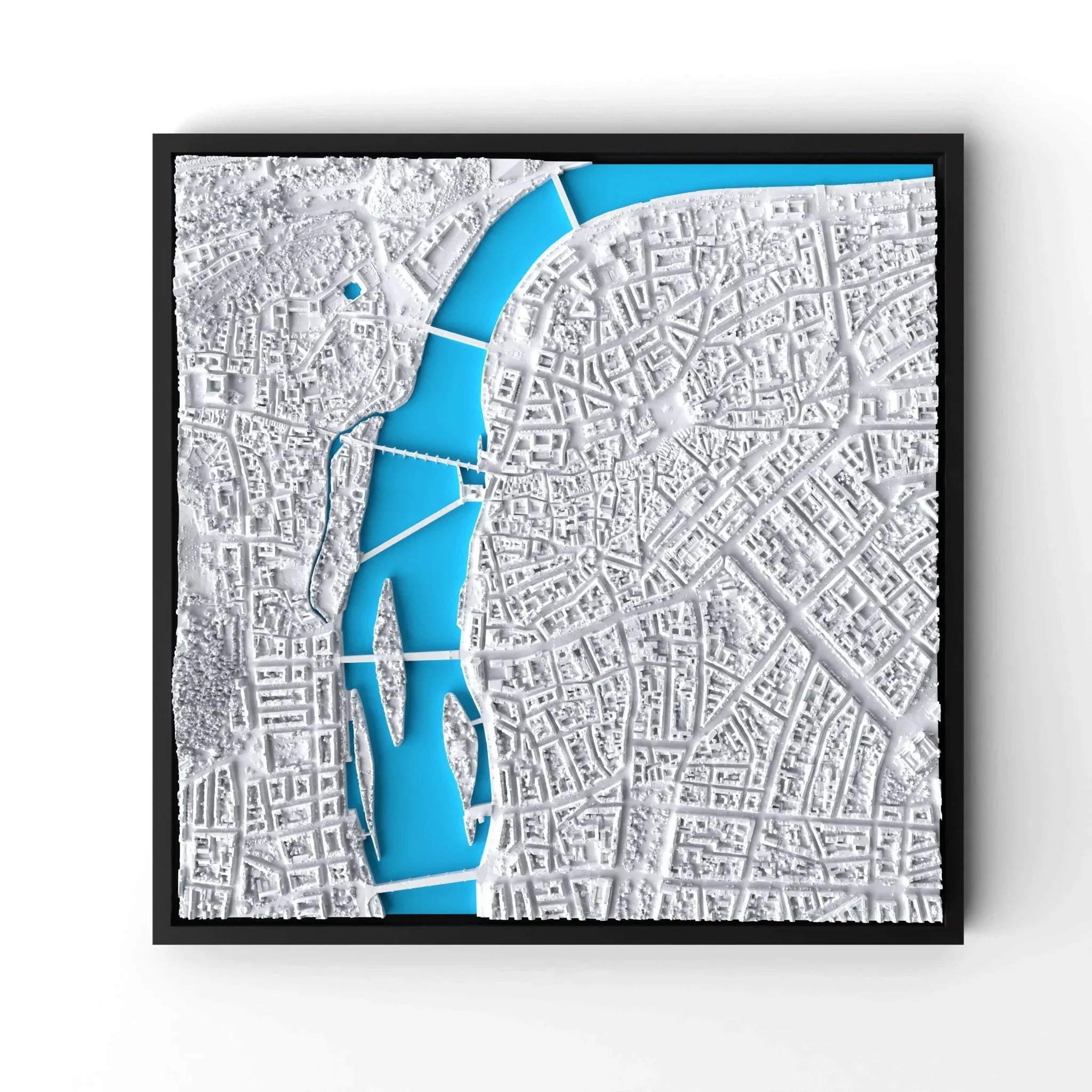 3D gedrucktes Stadtmodell Prag eingerahmt für deine Wand - CraftedCity
