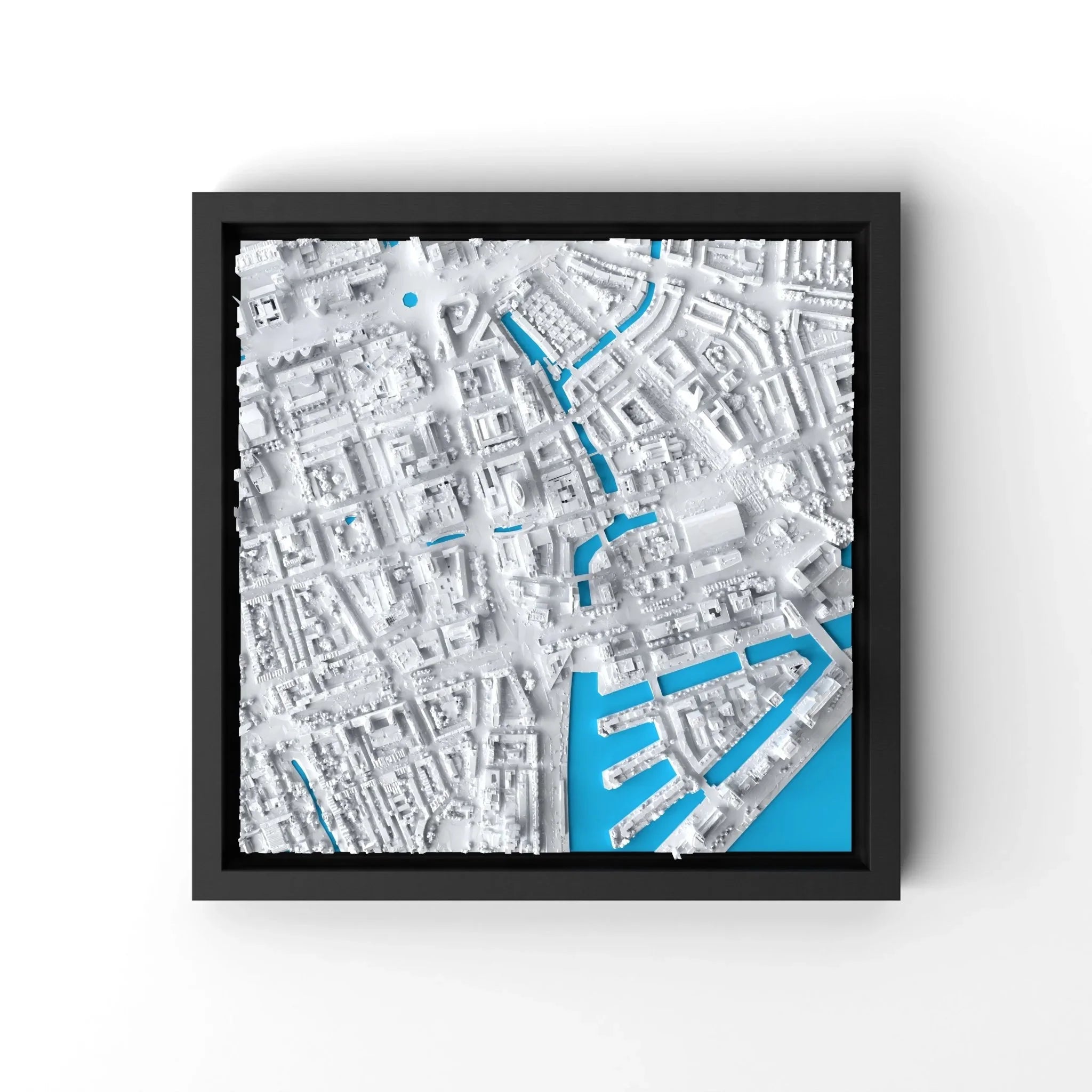3D gedrucktes Stadtmodell Rotterdam eingerahmt für deine Wand - CraftedCity