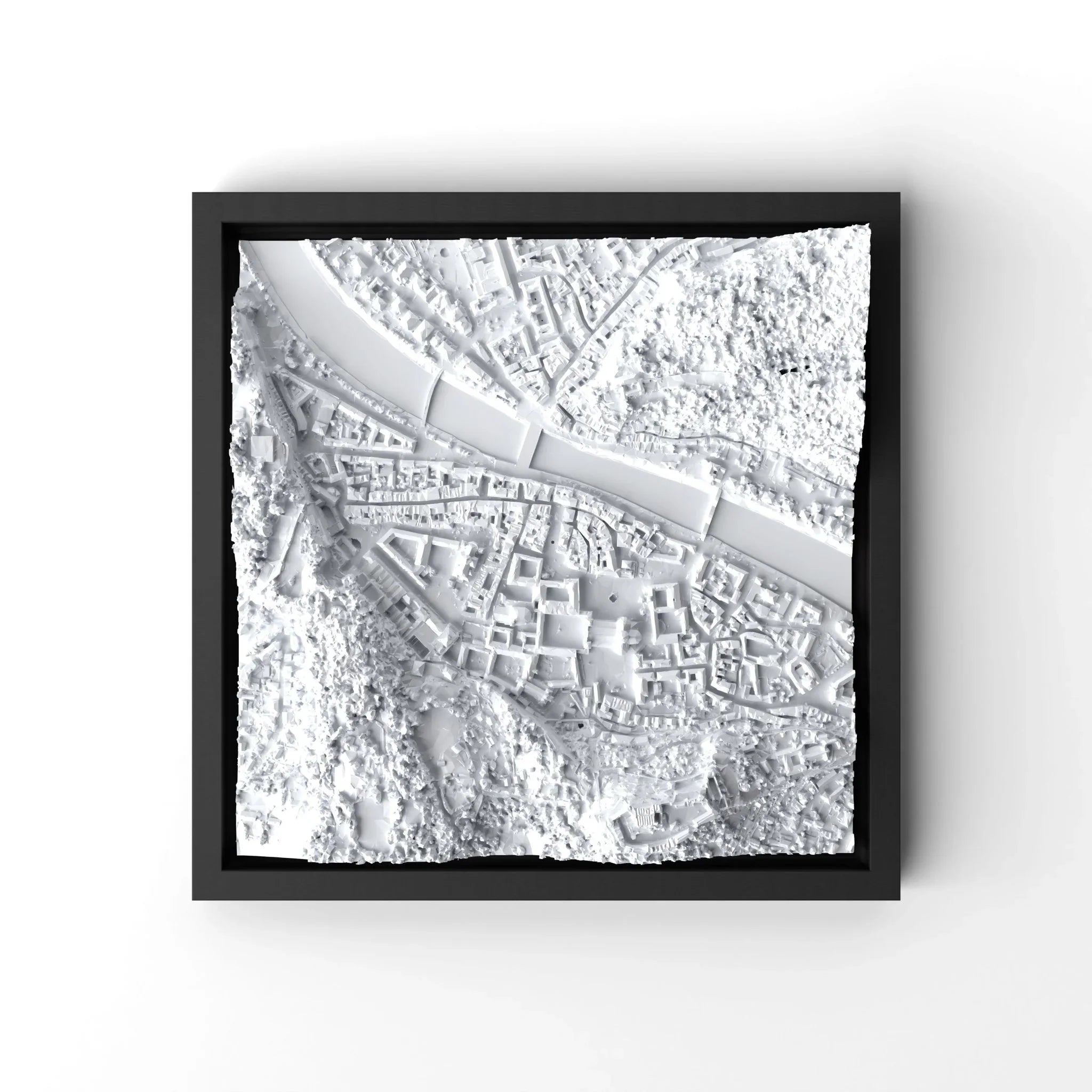 3D gedrucktes Stadtmodell Salzburg eingerahmt für deine Wand - CraftedCity