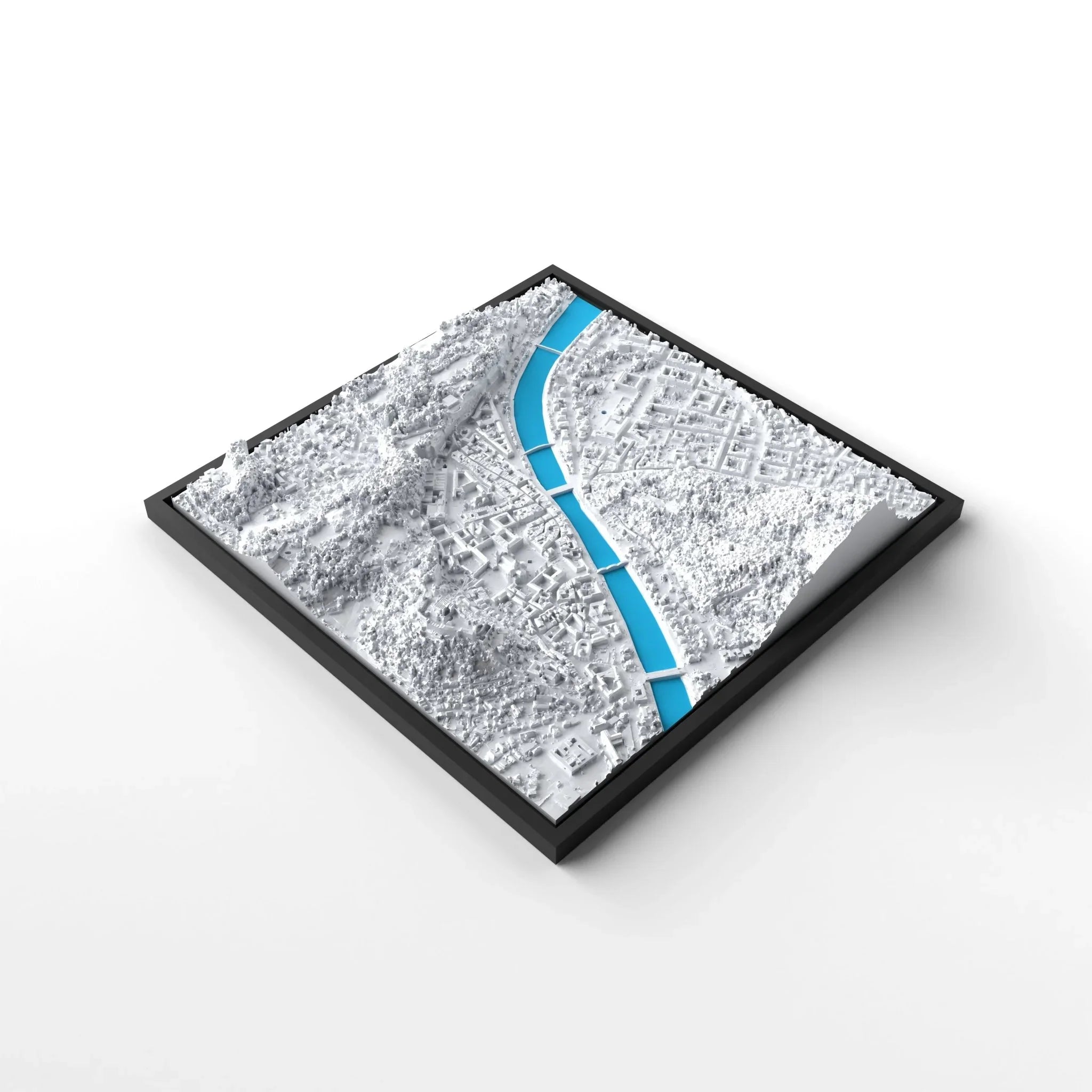3D gedrucktes Stadtmodell Salzburg eingerahmt für deine Wand - CraftedCity