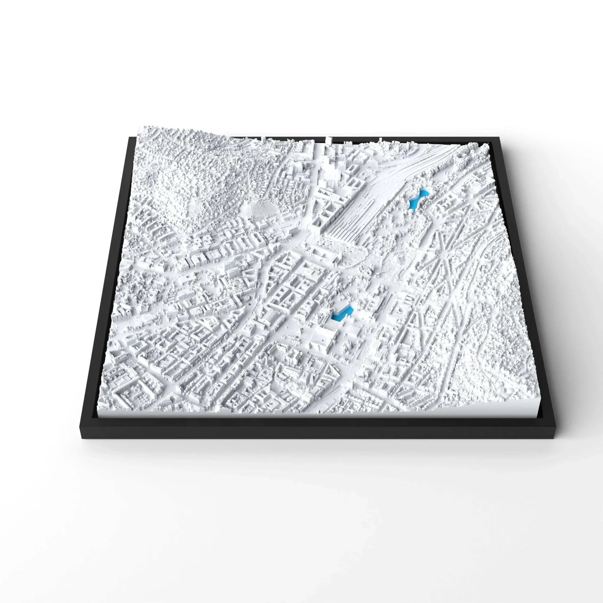 3D gedrucktes Stadtmodell Stuttgart eingerahmt für deine Wand - CraftedCity