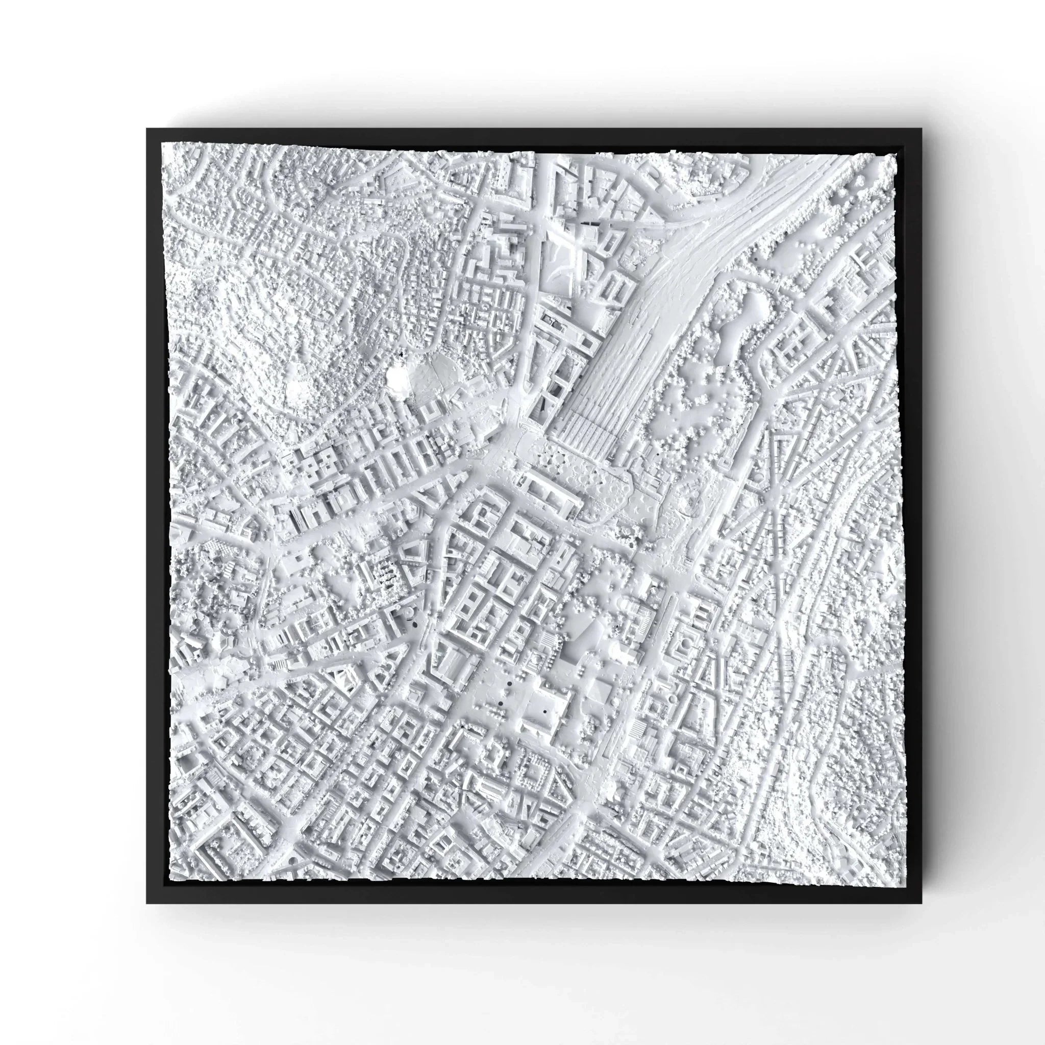 3D gedrucktes Stadtmodell Stuttgart eingerahmt für deine Wand - CraftedCity