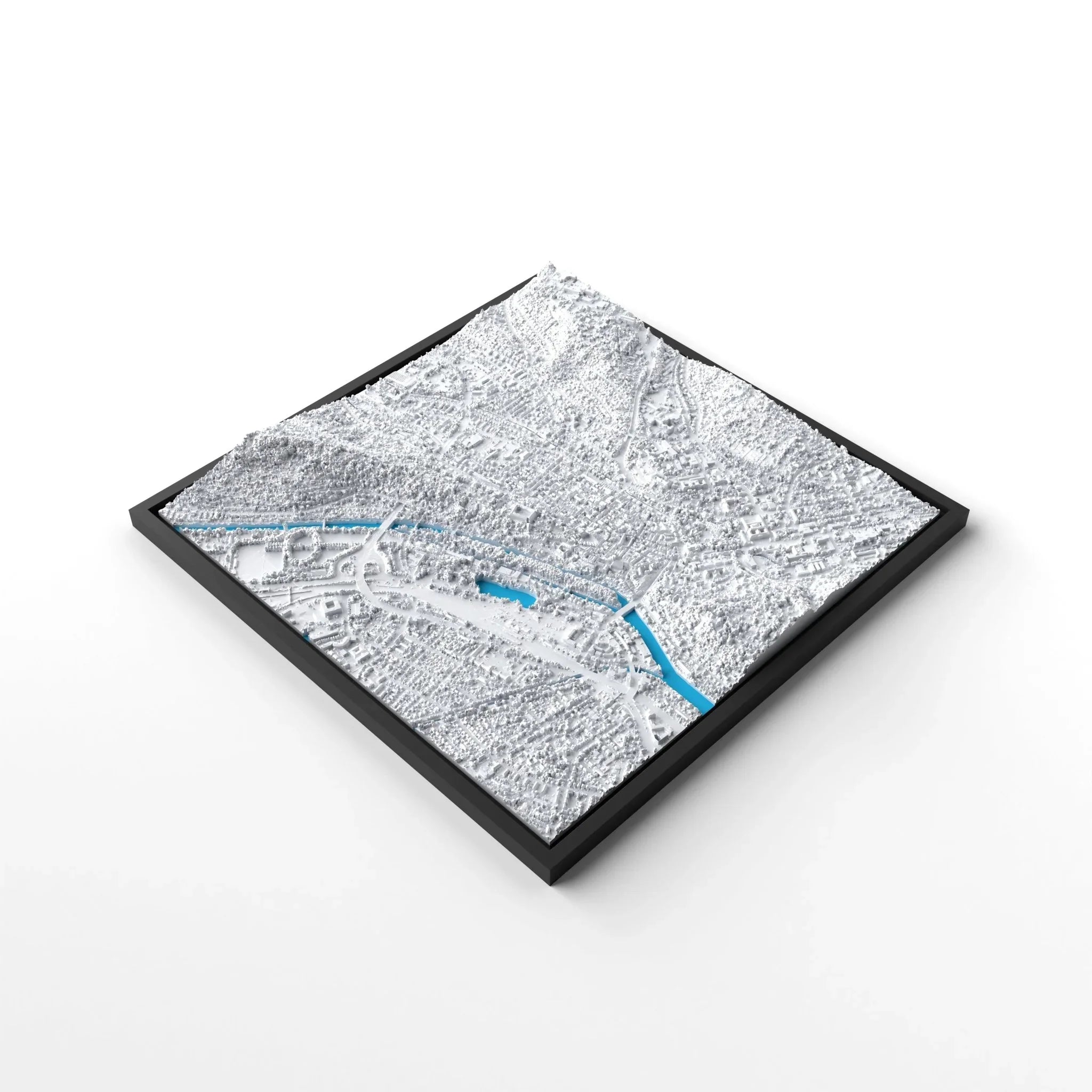 3D gedrucktes Stadtmodell Tübingen eingerahmt für deine Wand - CraftedCity