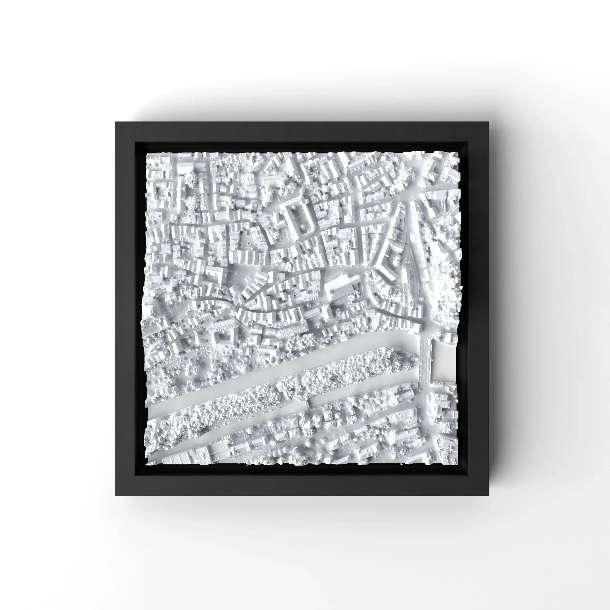 3D gedrucktes Stadtmodell Tübingen eingerahmt für deine Wand - CraftedCity