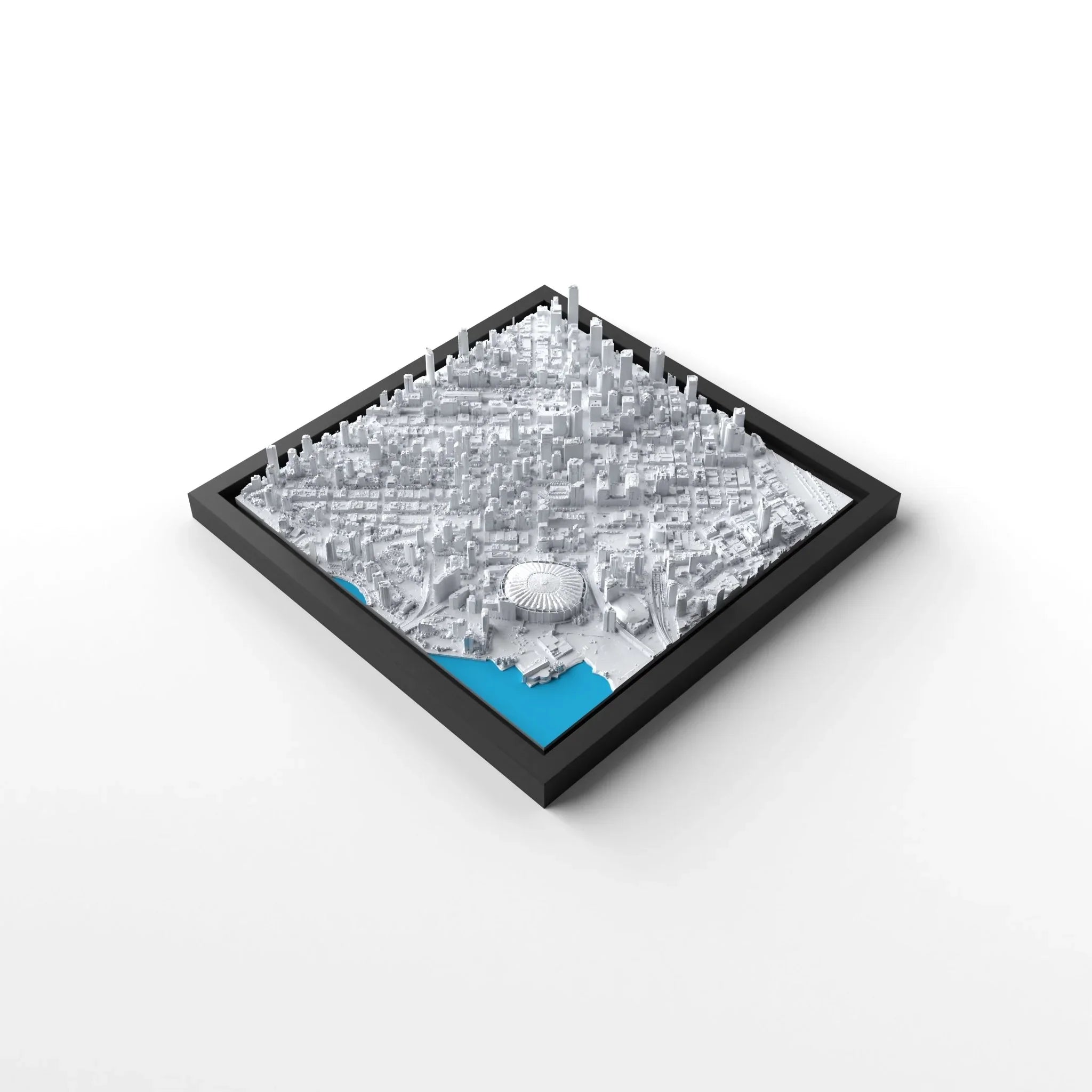 3D gedrucktes Stadtmodell Vancouver eingerahmt für deine Wand - CraftedCity