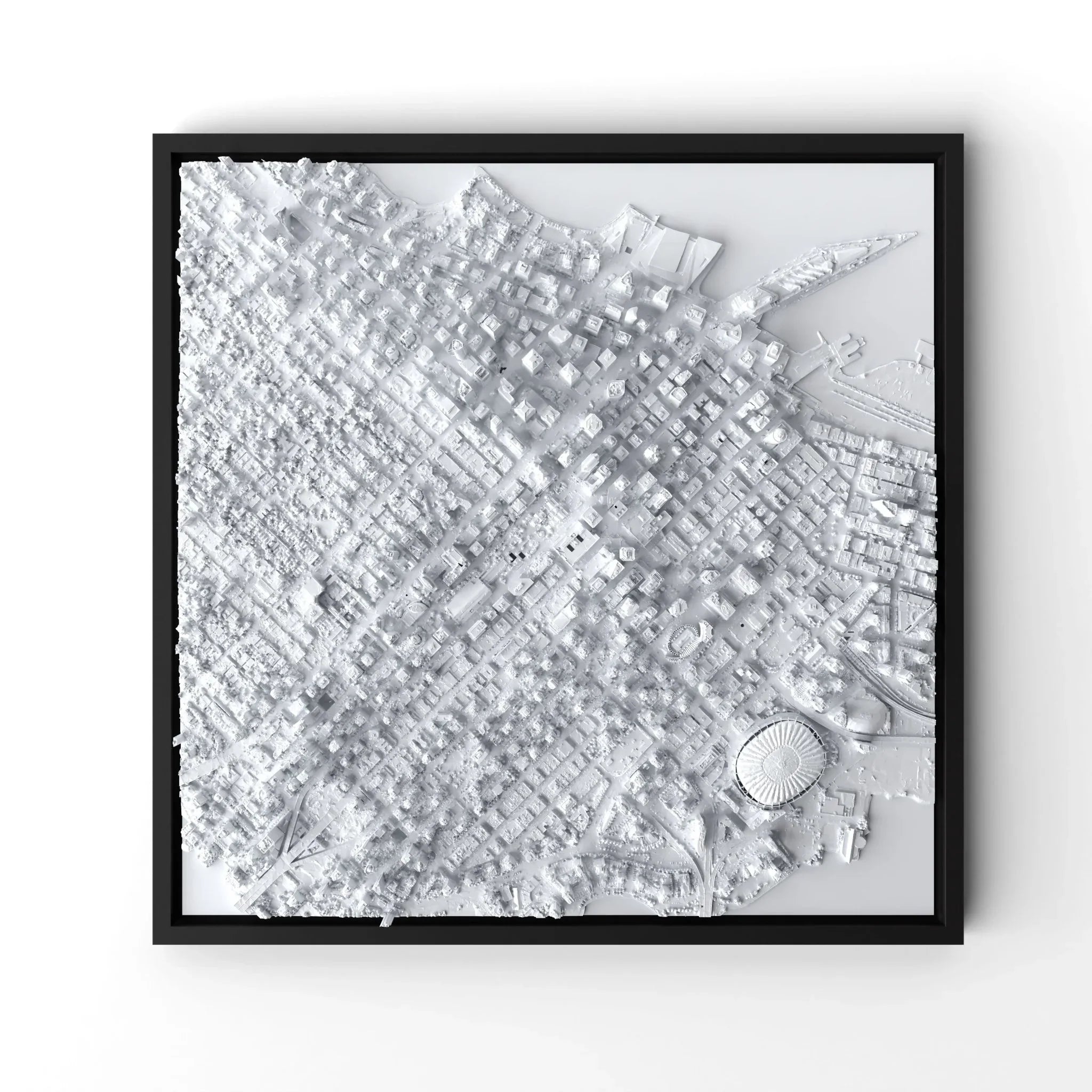 3D gedrucktes Stadtmodell Vancouver eingerahmt für deine Wand - CraftedCity