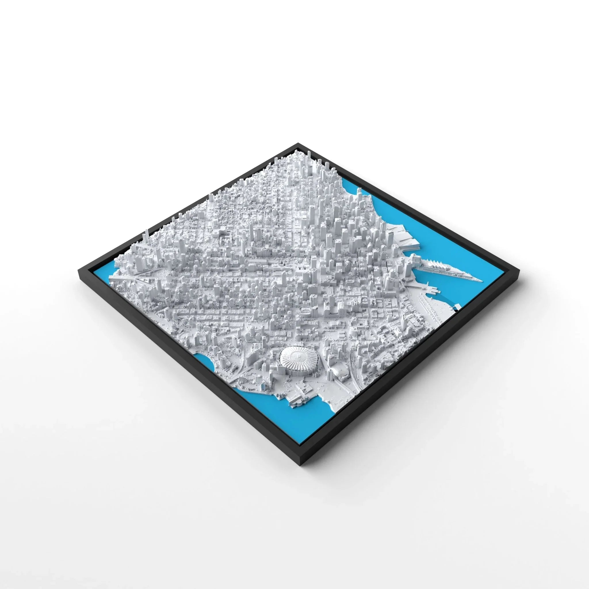 3D gedrucktes Stadtmodell Vancouver eingerahmt für deine Wand - CraftedCity