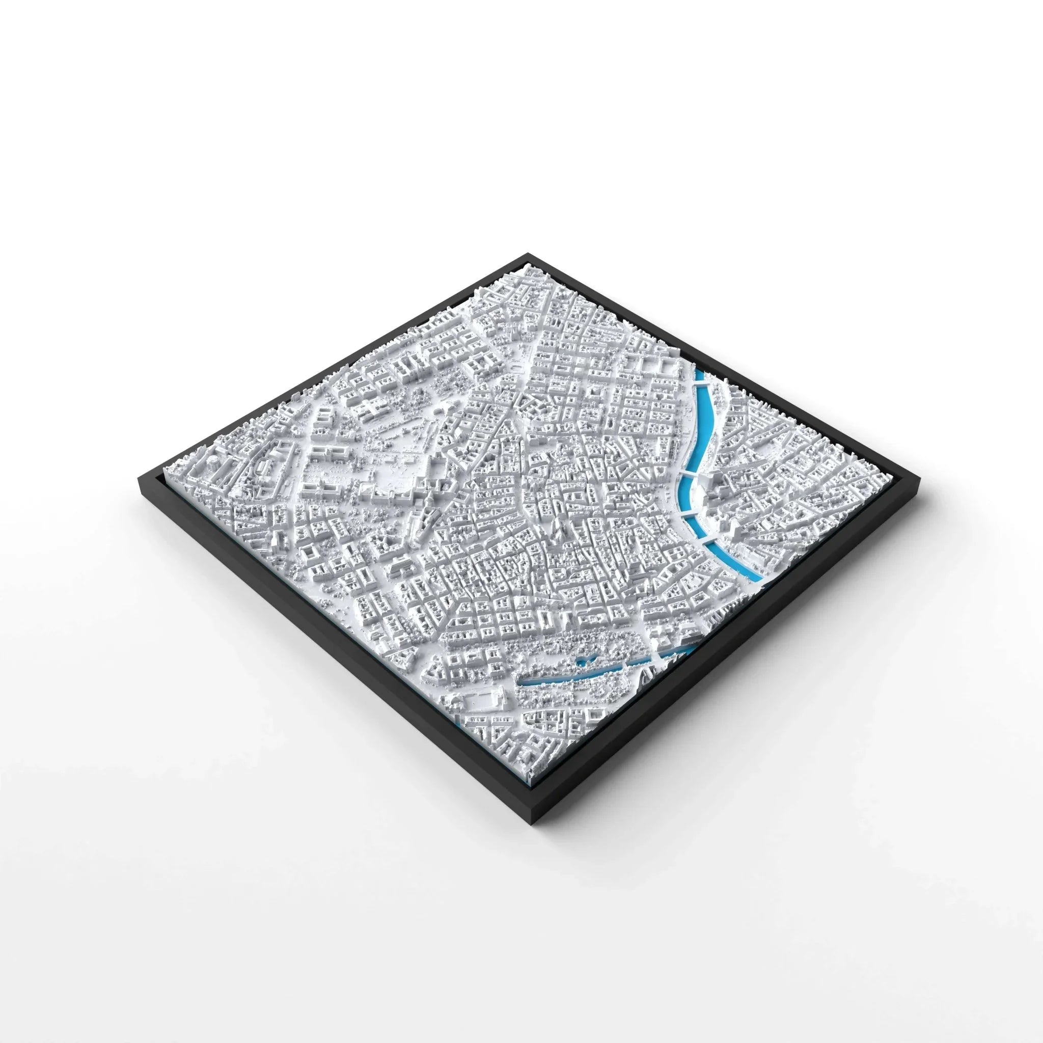 3D gedrucktes Stadtmodell Wien eingerahmt für deine Wand - CraftedCity