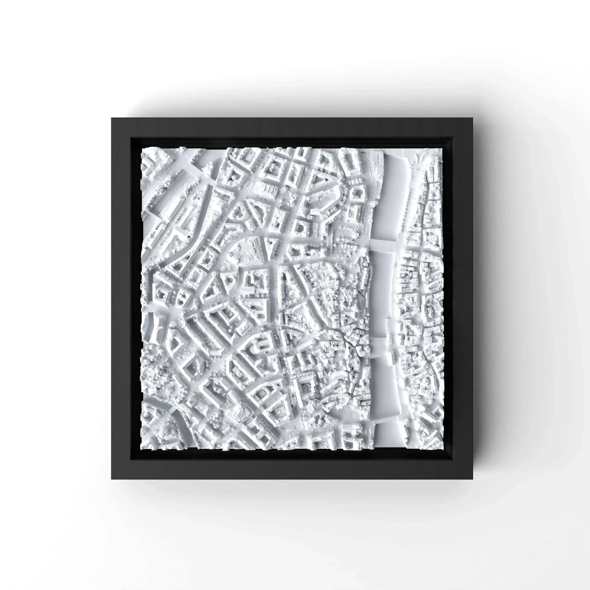 3D gedrucktes Stadtmodell Zürich eingerahmt für deine Wand - CraftedCity