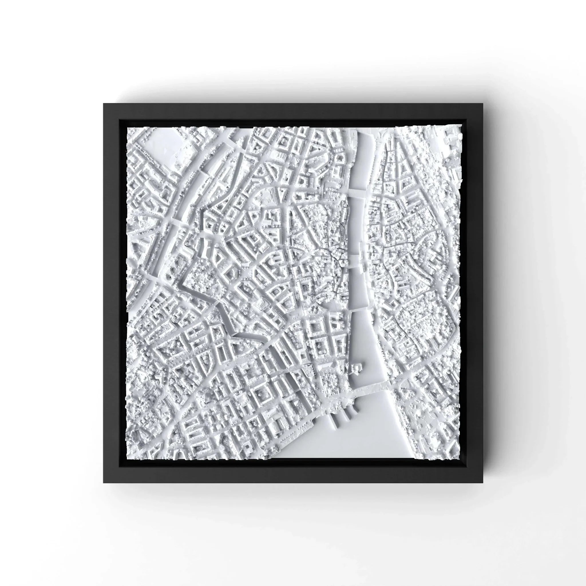 3D gedrucktes Stadtmodell Zürich eingerahmt für deine Wand - CraftedCity