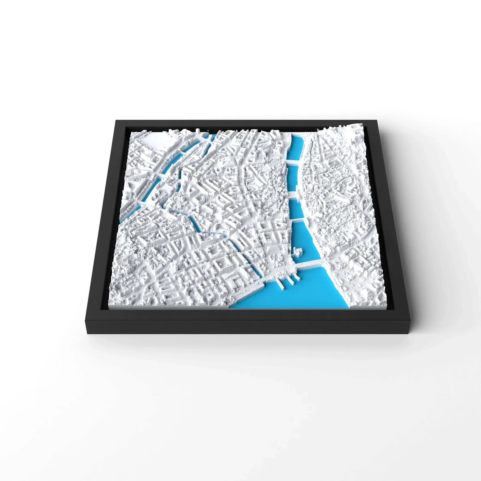 3D gedrucktes Stadtmodell Zürich eingerahmt für deine Wand - CraftedCity