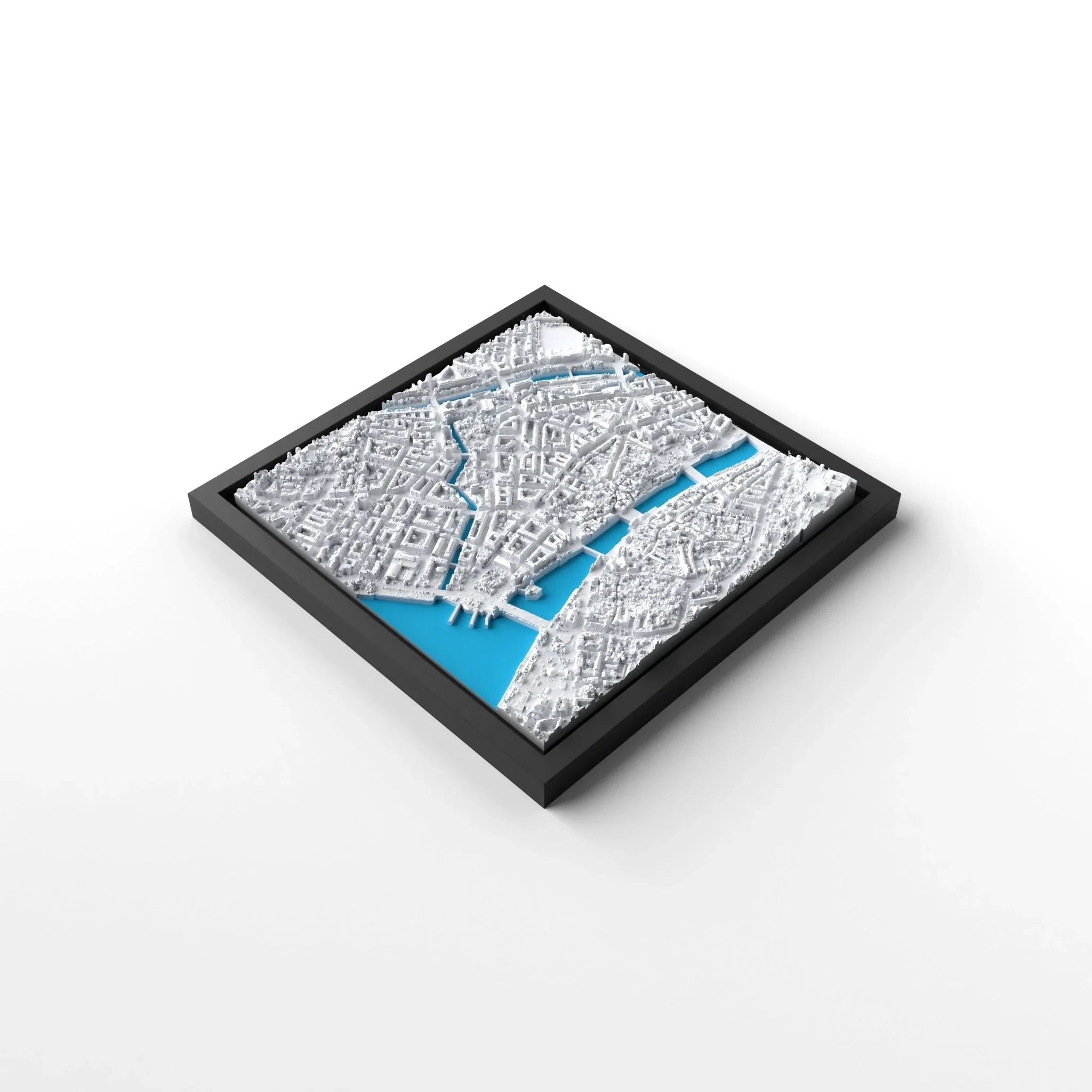 3D gedrucktes Stadtmodell Zürich eingerahmt für deine Wand - CraftedCity