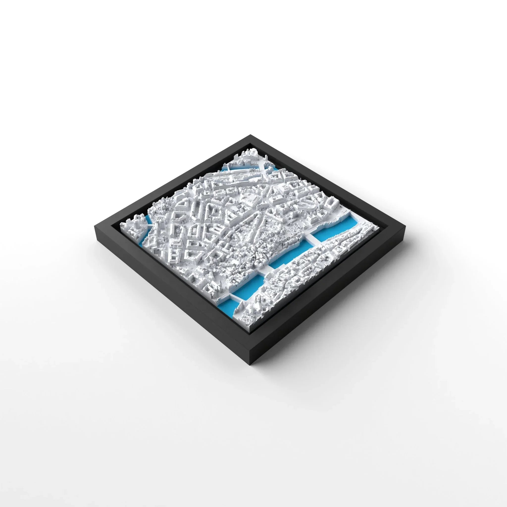 3D gedrucktes Stadtmodell Zürich eingerahmt für deine Wand - CraftedCity